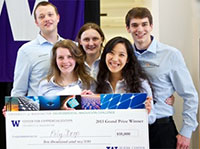 Polydrop team accepts 1st prize and $10,000 check at the 2013 UW Environmental Innovation Challenge