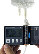 The compact, smartphone-sized DripAssist, designed to make monitoring IV drugs simpler. Courtesy Shift Labs