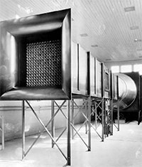first wind tunnel -- a long metal box on legs