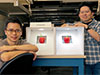 LumiSands cofounders Chang-Ching Tu, left, and Ji Hoo with with a demo
