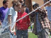 student launches water rocket with big splash