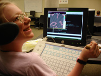student using hands-free accessibility device