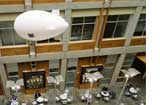 student-built blimp flying in Paul Allen Center atrium