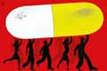 Graphic of people carrying pill