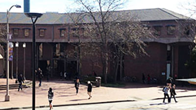Loew Hall entrance from Stevens Way