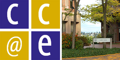 Career Center @ Engineering logo and a photo of Loew Hall