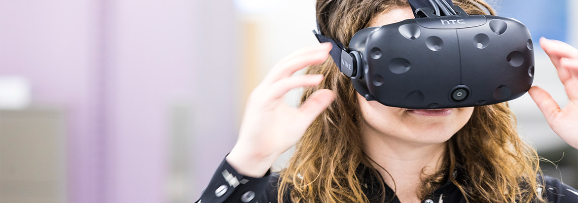 Student wearing VR headset