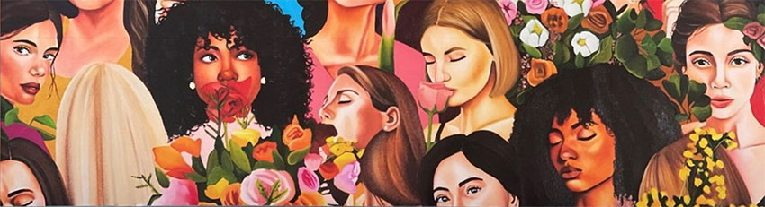 An illustration of women holding flowers