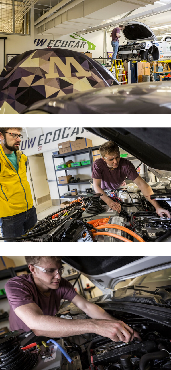 UW EcoCAR team members at work