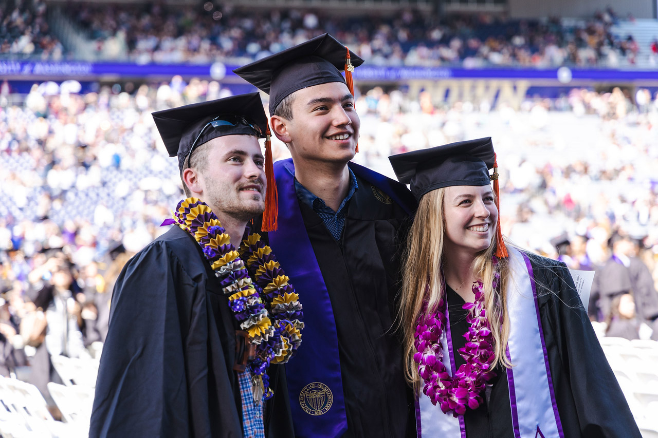 Students at commencement wearing regalia