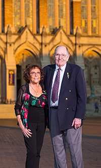 Al and Pat DeAtley in front of Suzzallo Library