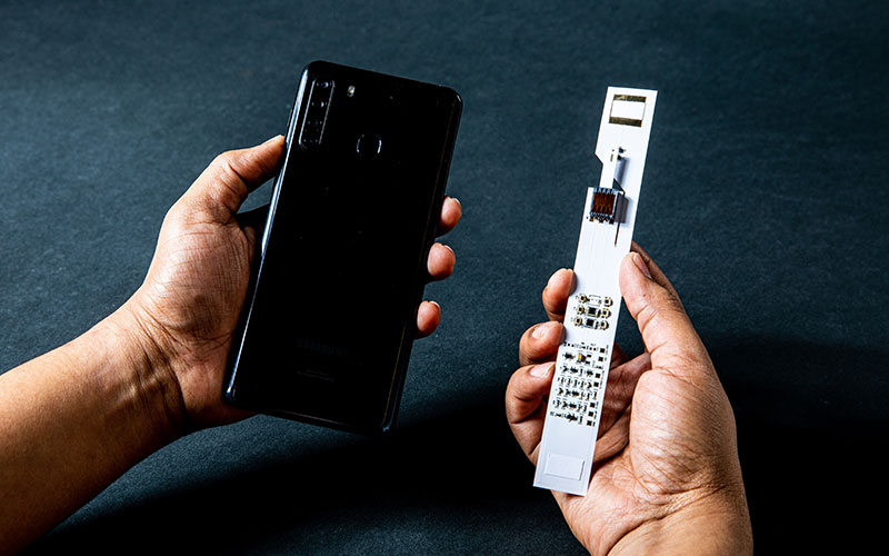 Cell phone showing sample being tested by app