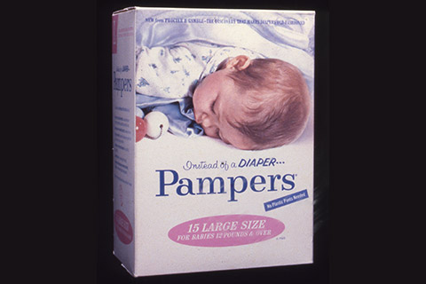 A box of diapers from many years ago