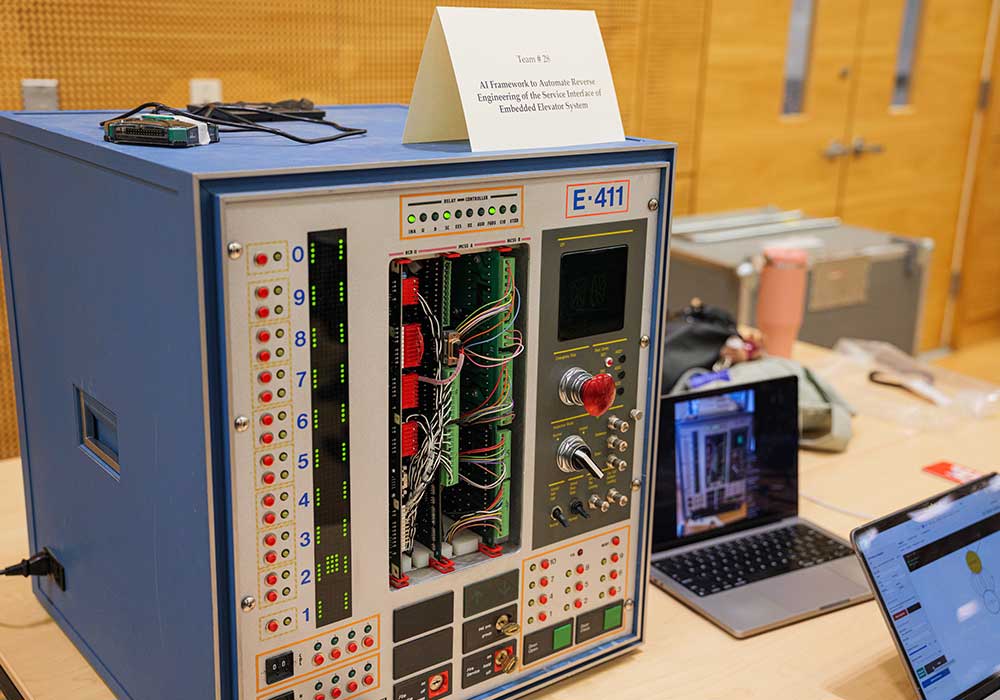 A box of circuits and switches used to simulate an elevator