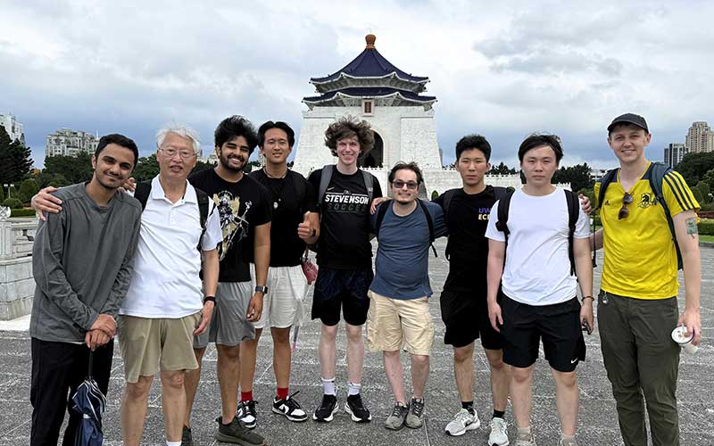 Participants in a UW Engineering study program gather at a historic site in Taiwan, combining cultural exchange with exploration of the country's semiconductor ecosystem.