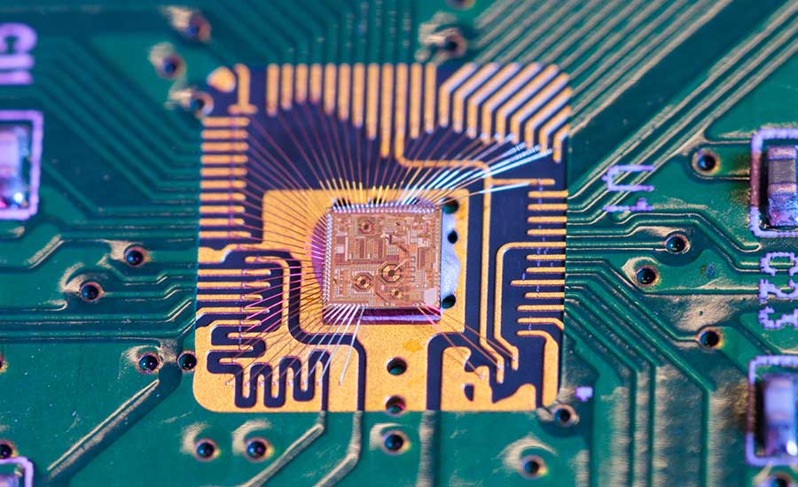 Detailed view of a semiconductor chip and circuitry, symbolizing the global technology industry that UW Engineering students experienced firsthand in Taiwan.