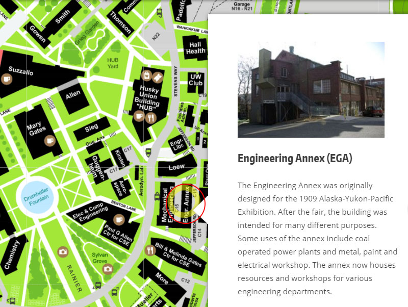 Engineering Annex location on map of southeast UW Seattle campus