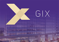 GIX logo with fade-to-purple building rendering
