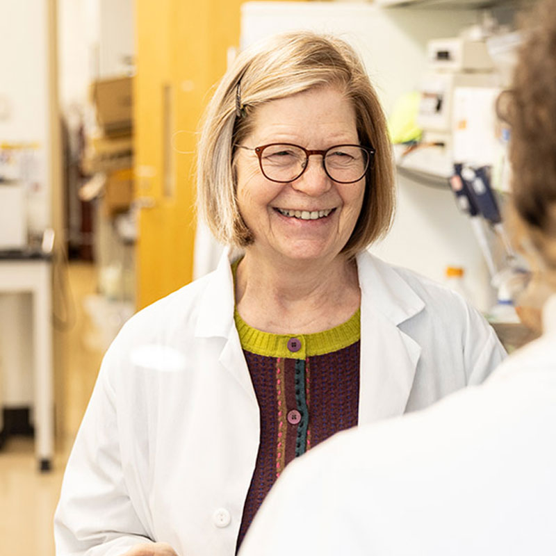 Action photo of Mary Lidstrom in her lab