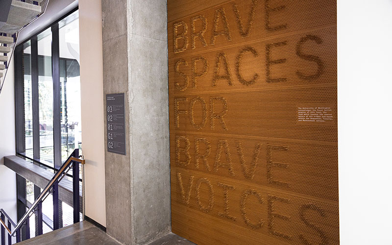 Feature wall reads Brave spaces for brave voices