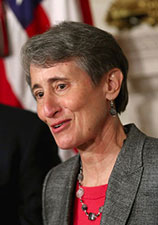 Sally Jewell at podium accepting nomination. Photo: CHIP SOMODEVILLA / GETTY IMAGES