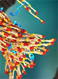 A 3-D rendering of fibrin forming a blood clot, with PolySTAT (in blue) binding strands together. Credit: William Walker/UW