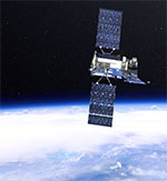 image of a satellite in space with Earth, NASA Goddard Space Flight Center, flickr