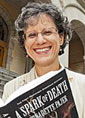 author Bernadette Pajer with her book