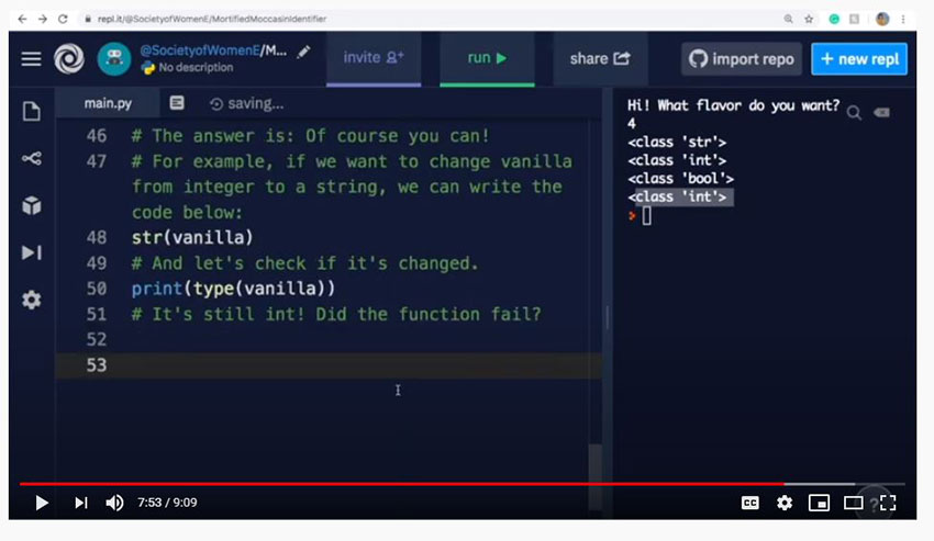 A screenshot of a YouTube video that shows Python code