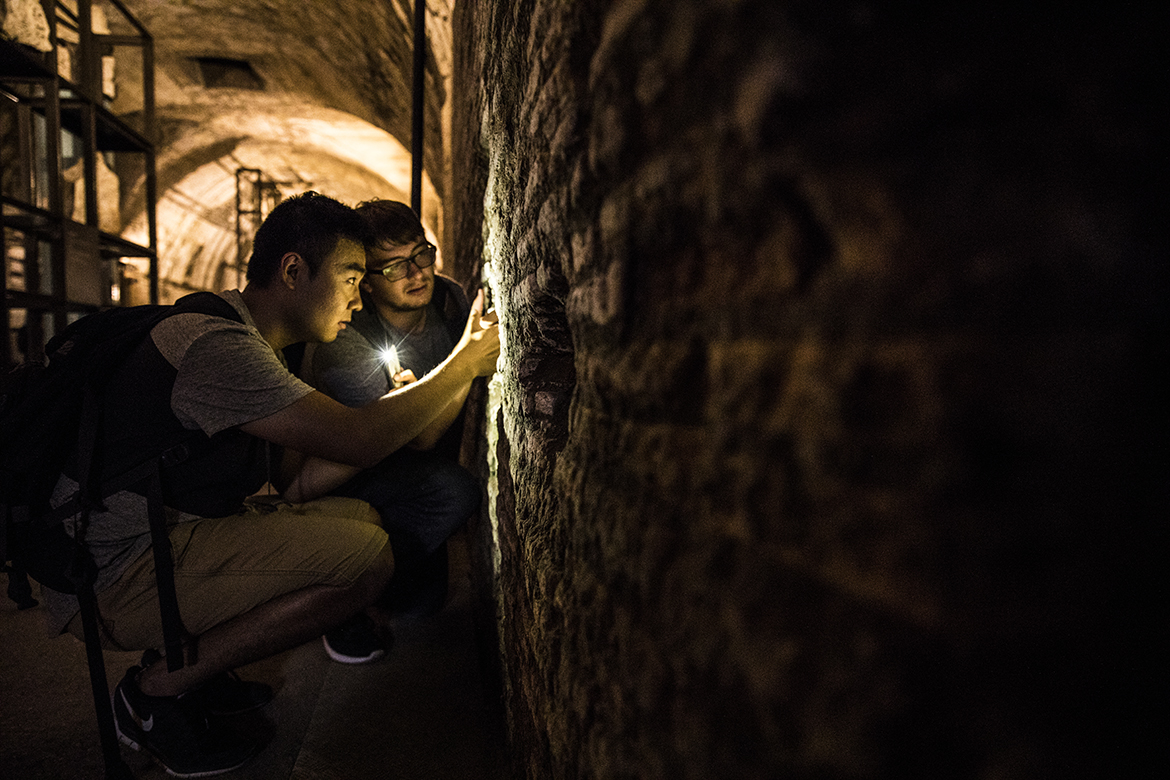 Daniel Bi and Joel Corlew in the Mithraeum of the Baths of Caracalla