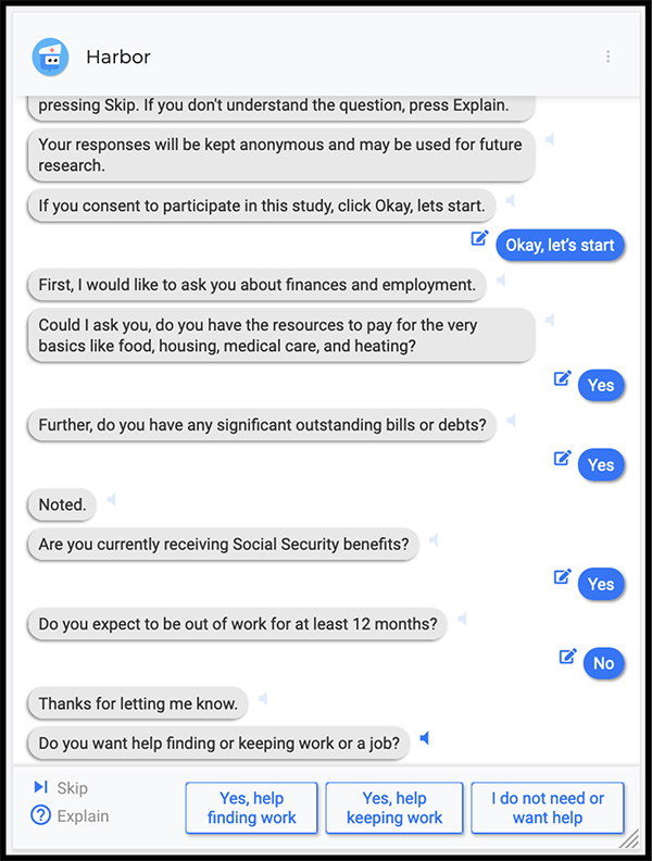 A screenshot of the chatbot