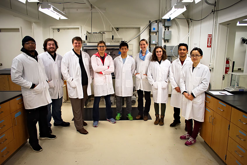 The Membrion research team. From left to right: Batholomew Kimani, Aaron West, Greg Newbloom, Lilo Pozzo, Ryan Kastilani, Eden Rivers, Lauren Martin, Jaime Rodriguez and Claire Wei.