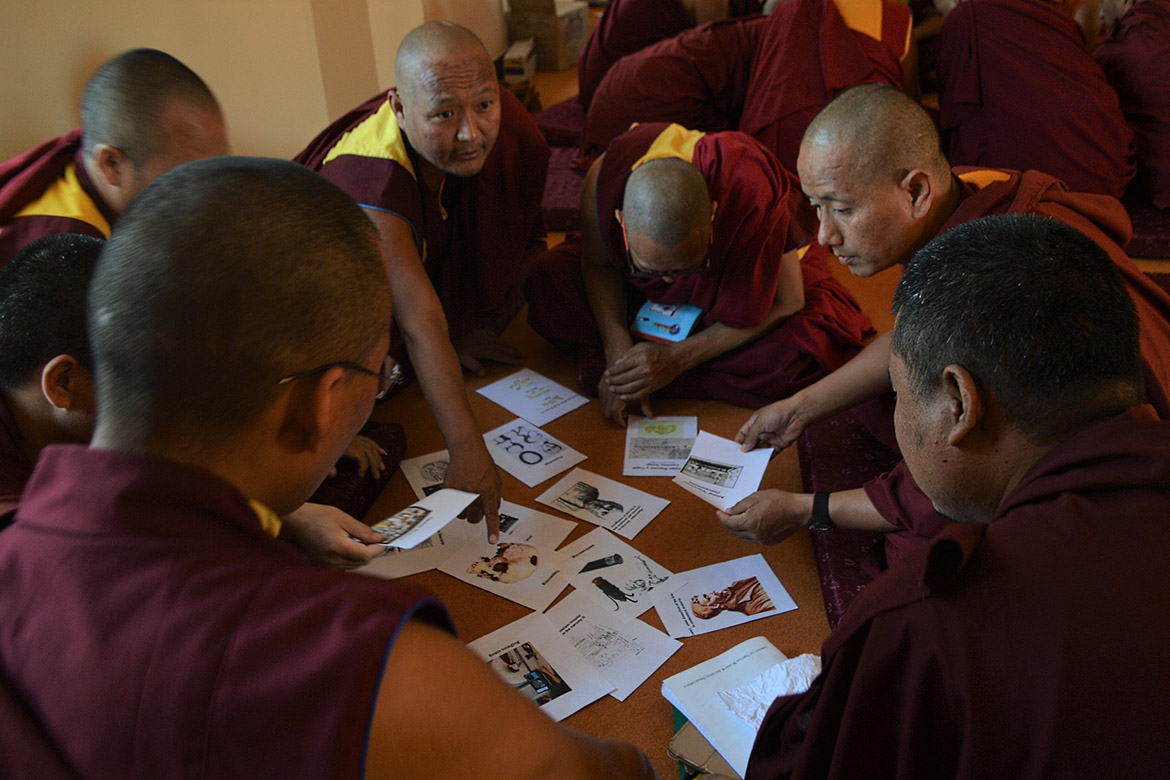 photo of monks ordering flash cards