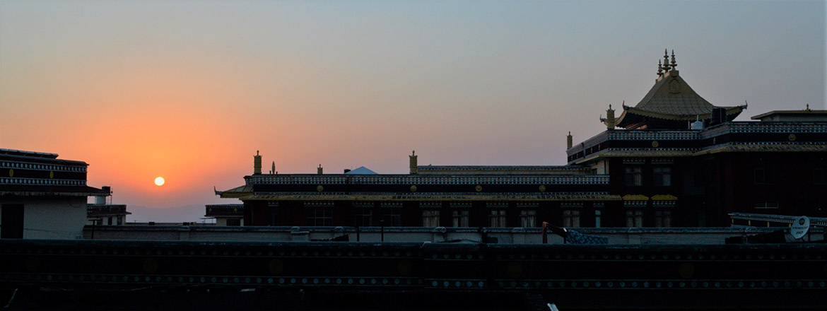 photo of Palpung Sherabling at sunset