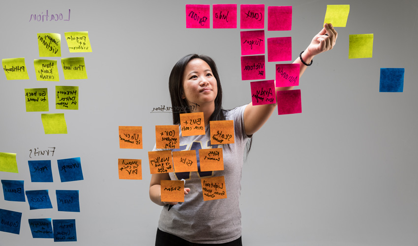 Tuyen Truong brainstorming with post-it notes