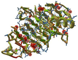 image of protein molecule as appears in Foldit game