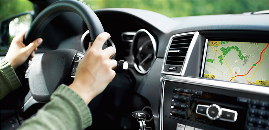 modern car dashboard with GPS and electronic controls