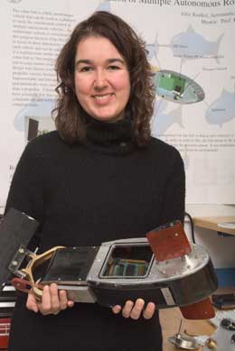 photo, Kristi Morgansen holding robofish from earlier research