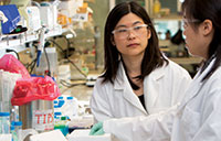 Suzie Pun and Leslie Chan in the lab where they worked to develop PolySTAT