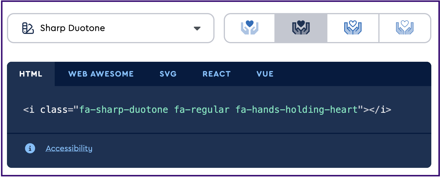Screenshot of Font Awesome interface click-to-copy