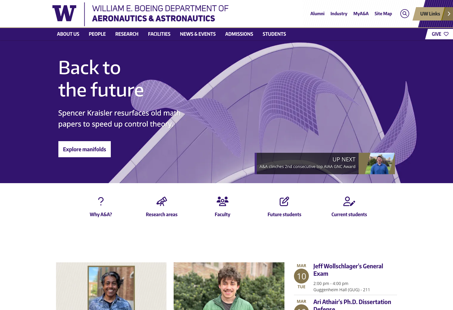 Screenshot of Aeronautics and Astronautics homepage