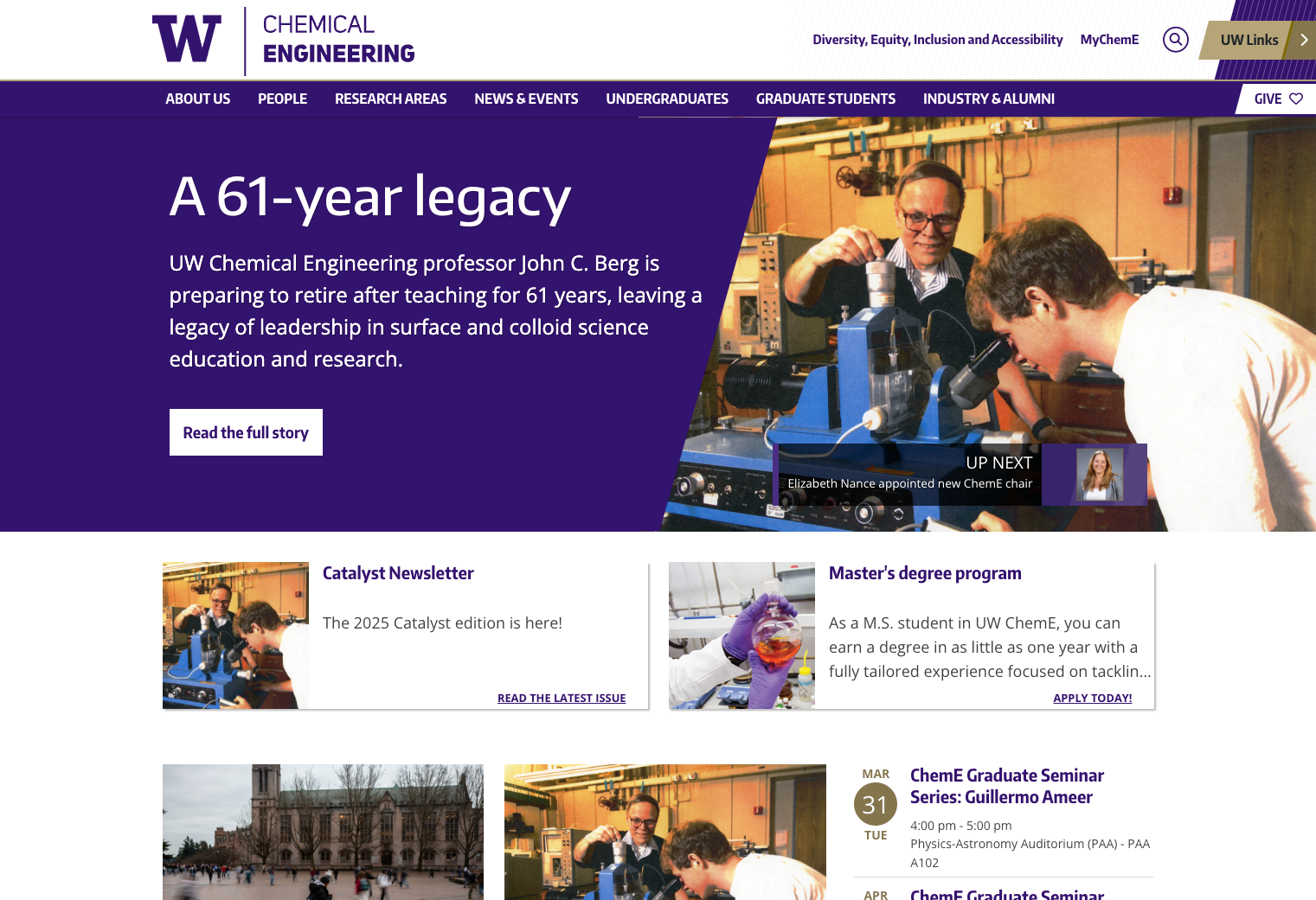 Screenshot of the Chemical Engineering homepage