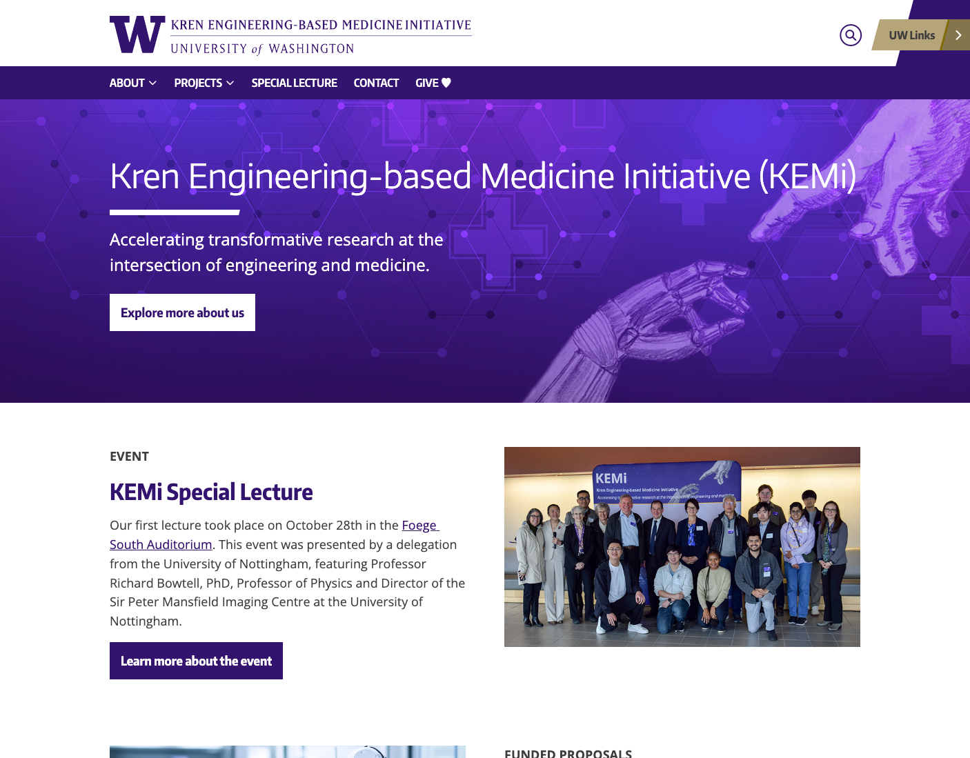 Screenshot of the Kren Engineering-based Medicine Initiative homepage