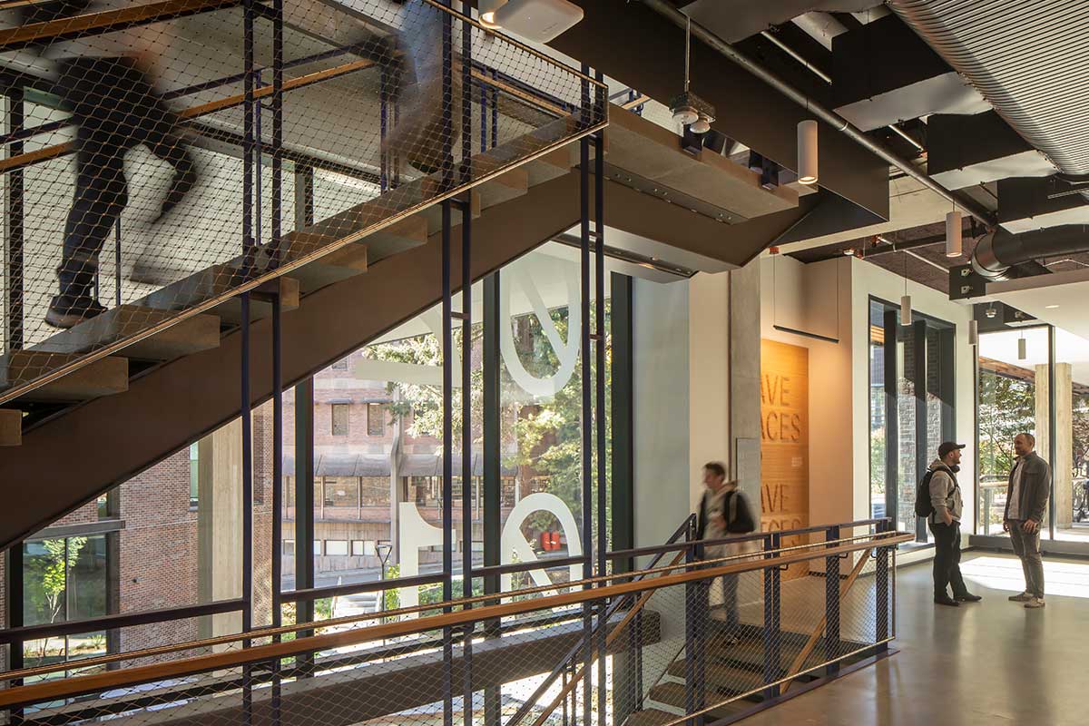 People moving through the IEB, primarily the staircase