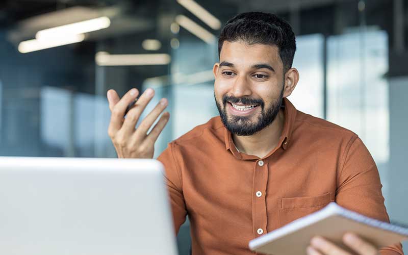 Person attending virtual meeting