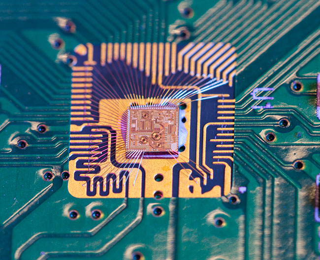 Detailed view of a semiconductor chip and circuitry, symbolizing the global technology industry that UW Engineering students experienced firsthand in Taiwan.