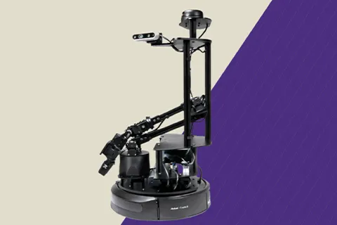 LoCoBot robot on a beige and purple background