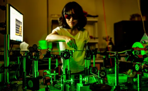 A student at work in a materials science and engineering lab.