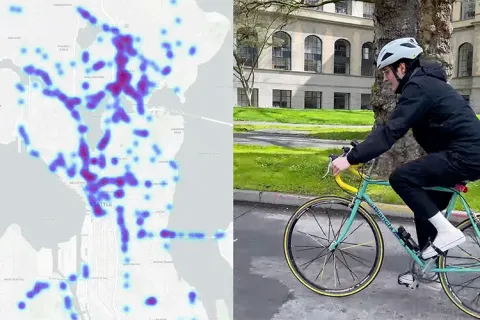 Seattle map and man riding on a bicycle
