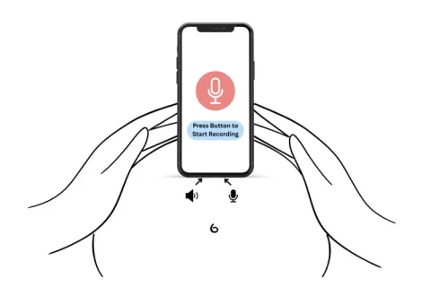 Illustration of phone using a microphone that says "Press button to start recording"